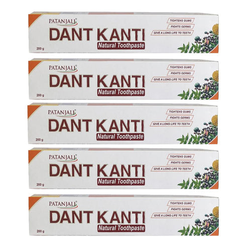 Patanjali Dant Kanti Natural Toothpaste, 200g / 6.76 fl oz, Pack of 5