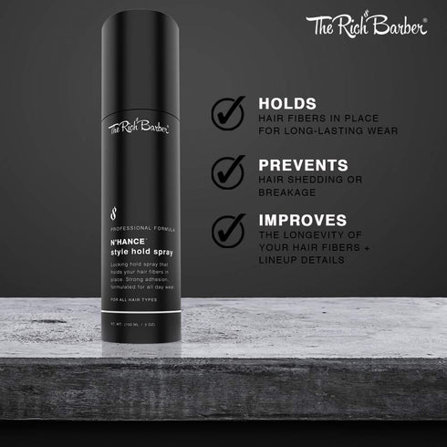 The Rich Barber N’Hance Hold Spray for Hair Building Fibers - 5 oz Long Lasting Locking & Setting Hold Spray