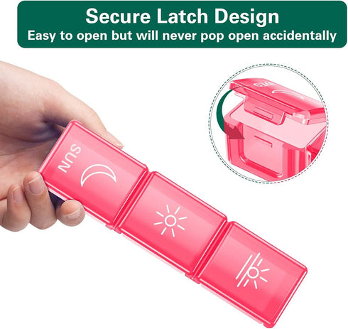 BUG HULL Weekly Pill Organizer - 3X a Day, Daily 7 Day Medicine Pill Organizer 3 Times a Day, Travel Pill Case