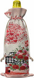MISHKIN 10pcs Linen Burlap Wine Bags with Drawstring Red Roses Valentine's Day Wine Gift Bag with Tags Reusable Wines