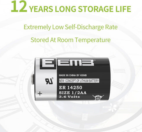 EEMB ER14250 1/2AA 3.6V Lithium Battery Li-SOCL2 Non-Rechargeable for Dog Collar Meter Sensor Home Security