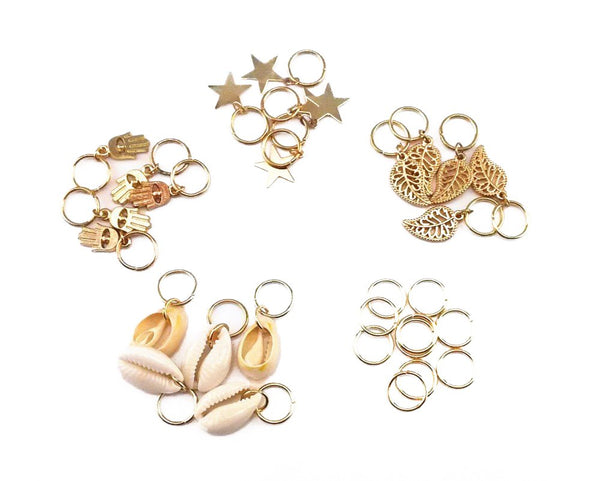 yueton 30pcs Gold Ring Shell Hands Leaves Star Pendant Rings Set, Hair Clip, Headband Accessories