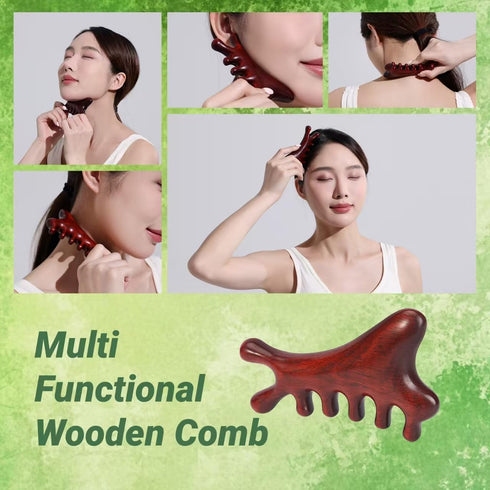 OYHMC 4-in-1 Tool,2Pcs Wooden Gua Sha Massage Natural Brown Sandalwood, Face & Body Lymphatic Drainage, Jaw Lifting