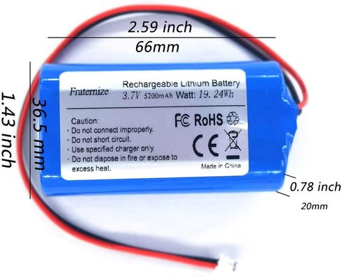 5200mAh 3.7v Lithium ion Battery with 2.0Pin JST-PH JST 2.0/2P Plug Rechargeable Battery Pack Lithium 3.7 Volt Batteries for Electronics, Toys, Lighting, Equipment, Bluetooth Speaker Other Products.
