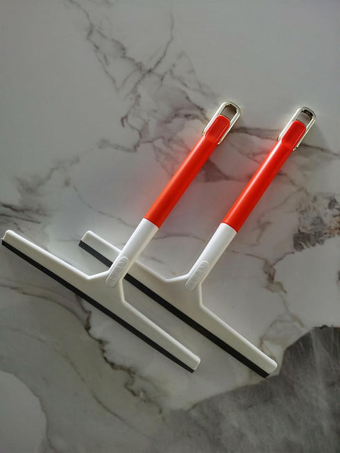GYQUL 11.5 Inch Countertops 2pcs Silicone Squeegee for Shower - Orange Non-Slip Handle Windshield Scraper Window