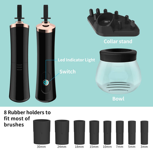 Senbowe Upgraded Makeup Brush Cleaner and Dryer Machine, Electric Brush Cleaner with 8 Size Rubber Collars