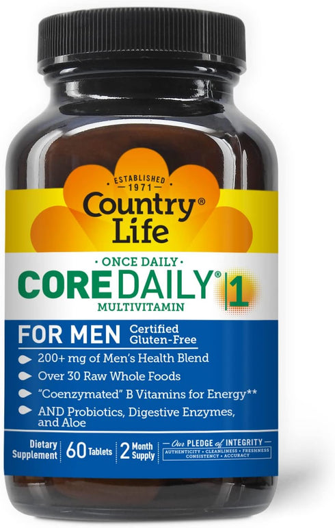 Country Life Core Daily-1 for Men, Multivitamin with Probiotics, 60 Tablets