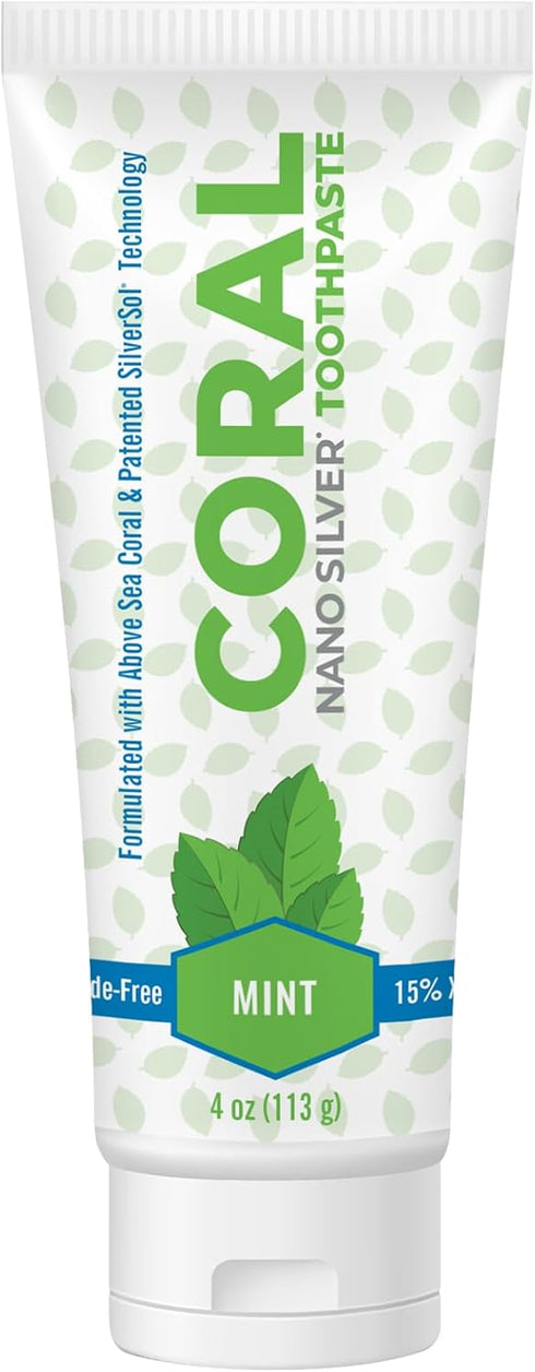 Coral Nano Silver Mint Toothpaste - Natural Fluoride Free Teeth Whitening, 4 Ounces