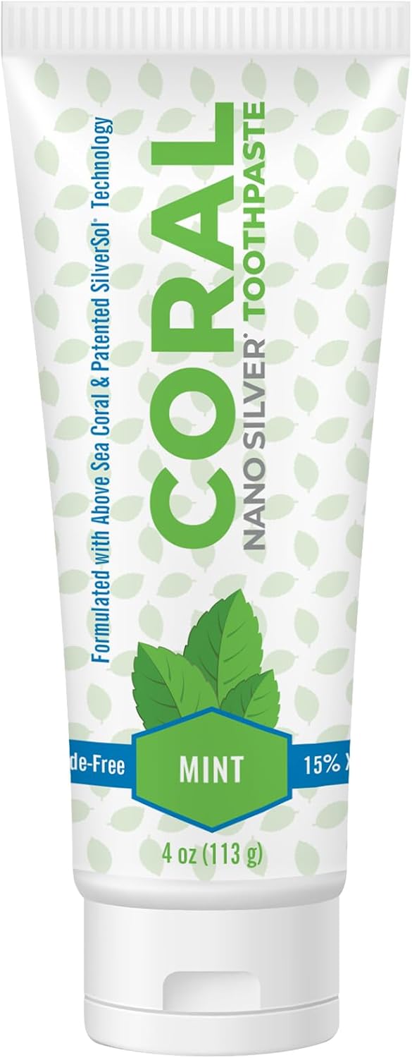 Coral Nano Silver Mint Toothpaste - Natural Fluoride Free Teeth Whitening, 4 Ounces