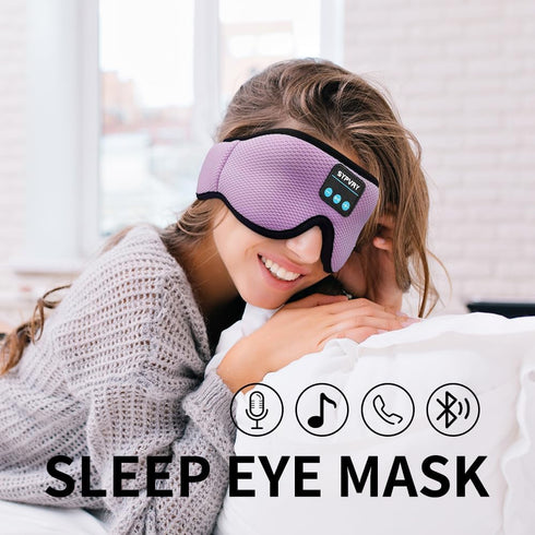 Sleep Mask Bluetooth Headphones, Soft Wireless Headband Eye Mask with Microphone - Purple
