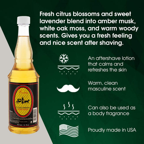 Lustray Coachman After Shave Lotion, 14 fl oz, Instantly Cools, Tones, Refreshes Skin After Shaving