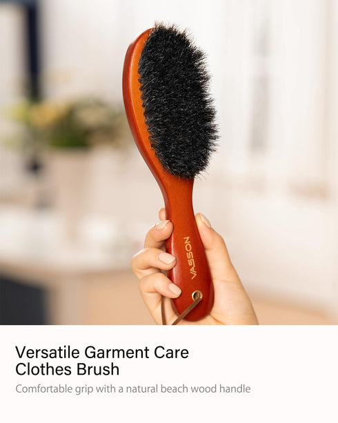 VASSON Clothes Brush, Pure Horse Bristle Garment Brush Removes Lint, Pet Hair, and debris from Jackets, Hats, Hoods