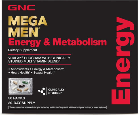 GNC Mega Men Energy & Metabolism Vitapak - 30 Count, Clinically Studied for Energy, Heart Health, Antioxidants