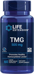 Life Extension TMG 500 mg – 60 Liquid Vegetarian Capsules, Trimethylglycine Supplement, Gluten-free, Non-GMO, Vegetarian