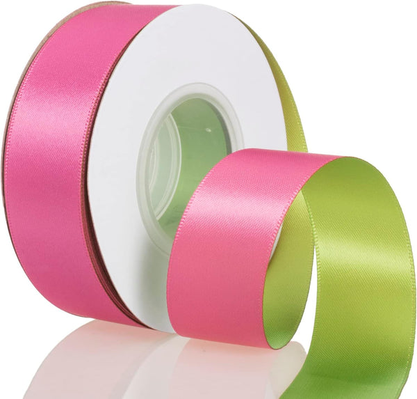 YASEO Double-sided Two-tone Ribbon 1 Inch x 20 Yards Hot Pink and Lime Green for Gift Wrapping, Party Decor, Holidays