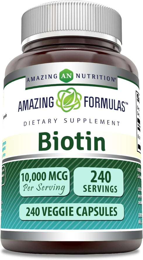 Amazing Formulas Biotin 10000 Mcg Veggie Capsules, Non-GMO, Gluten Free, 240 Count