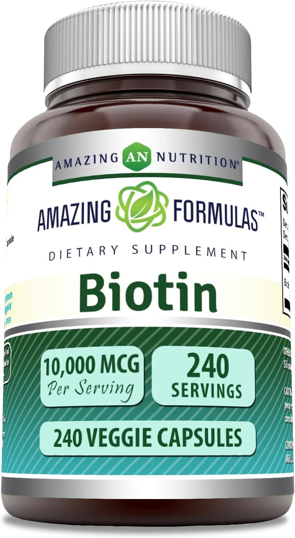 Amazing Formulas Biotin 10000 Mcg Veggie Capsules, Non-GMO, Gluten Free, 240 Count