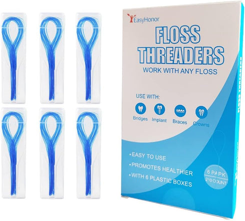 Dental Floss Threaders EasyHonor for Braces, Bridges, and Implants, 210 Count (Pack of 6)