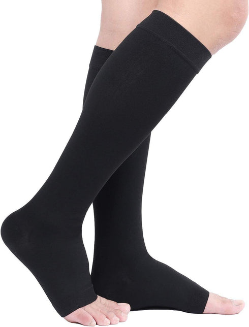 Knee High Compression Stockings, Firm Support 20-30 mmHg, Open-Toe, Ankle & Arch Support, 1 Pair Black 3XL