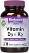 Bluebonnet Nutrition Vitamin D3 & K2 - Soy-Free, Gluten-Free, Non-GMO, 60 Vegetable Capsules