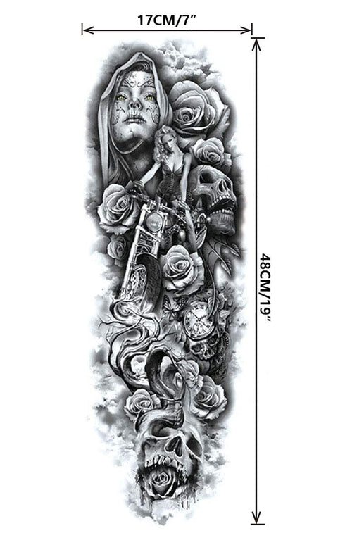 Pinone Full Arm Temporary Tattoo for Men and Women, 12 Sheets L19“xW7”
