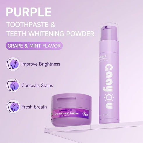 Set Teeth Whitening Powder Purple Teeth Whitening Kits Natural Tooth Powder Gifts Powder Toothpaste for Men Women Tooth