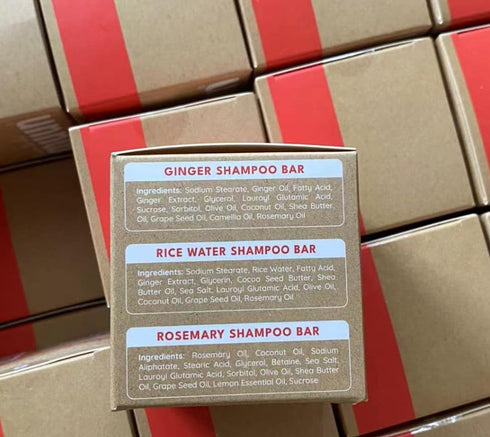 Shampoo Bar Pack 3 - Ginger, Rosemary & Rice Water - pH Balanced Hair Growth Solid Soap