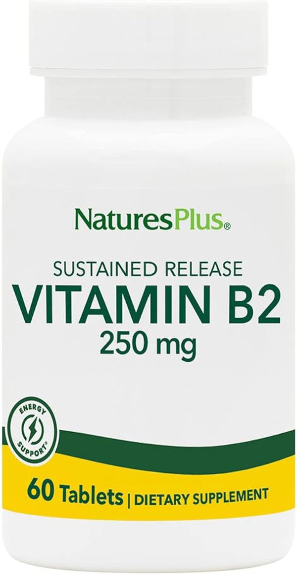 Natures Plus Vitamin B2 (Riboflavin) 250 mg, 60 Vegetarian Tablets, Sustained Release, Gluten-Free, Natural Energy