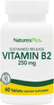 Natures Plus Vitamin B2 (Riboflavin) 250 mg, 60 Vegetarian Tablets, Sustained Release, Gluten-Free, Natural Energy