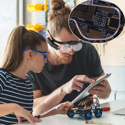 Magnifying Glass with LED Light - USB Rechargeable Head Magnifier Glasses for Crafts, 3 Replacement Lenses