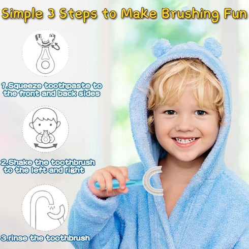 YOTEE U-Shaped Toothbrush for Kids, 2 PCS, Soft Silicone Brush Head, 360° Oral Teeth Cleaning