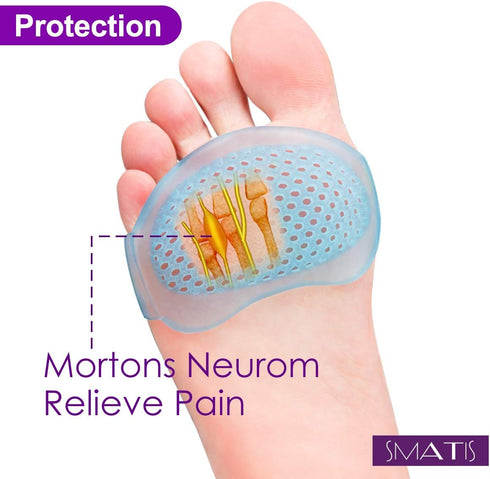 Ball of Foot Cushions (2 Pairs) - Metatarsal Pads Soft Gel for Mortons Neuroma, Callus, Foot Pain Relief