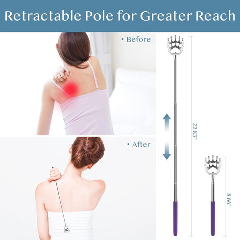 (4-Pack) Portable Extendable Telescopic Bear Claws Back Scratchers/Hand Massager with Rubber Handles
