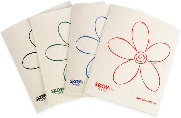 Skoy Cloth, 4-pack Swedish Dishcloths for Kitchen Use, Reusable Cleaning Cloths, White