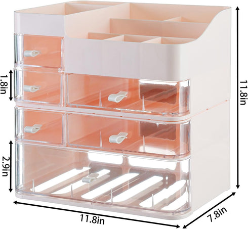 Makeup Storage Organizer,Large Capacity Countertop Organizer for Vanity,Stackable Clear 6 Drawers for Storing Brushes, Lipsticks, and Skincare Essentials,Pink by SuoXing