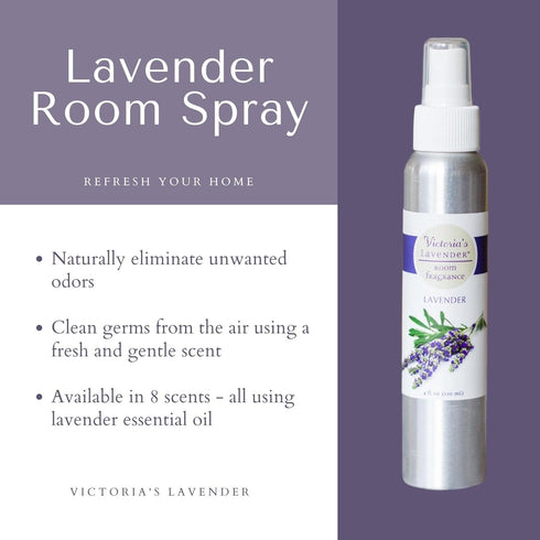 Victoria's 4 oz Lavender Room Spray, All-Natural Essential Oil Air Freshener & Odor Eliminator