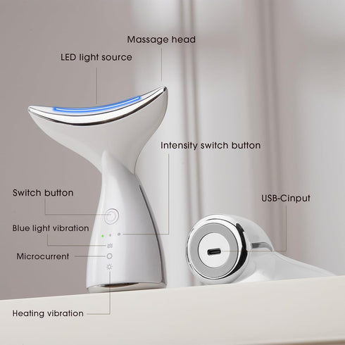 okahila 3 Face & Neck Massager | White LED Red-Light-Therapy-for-Face and Neck, Red Light Therapy Wand, Color Led