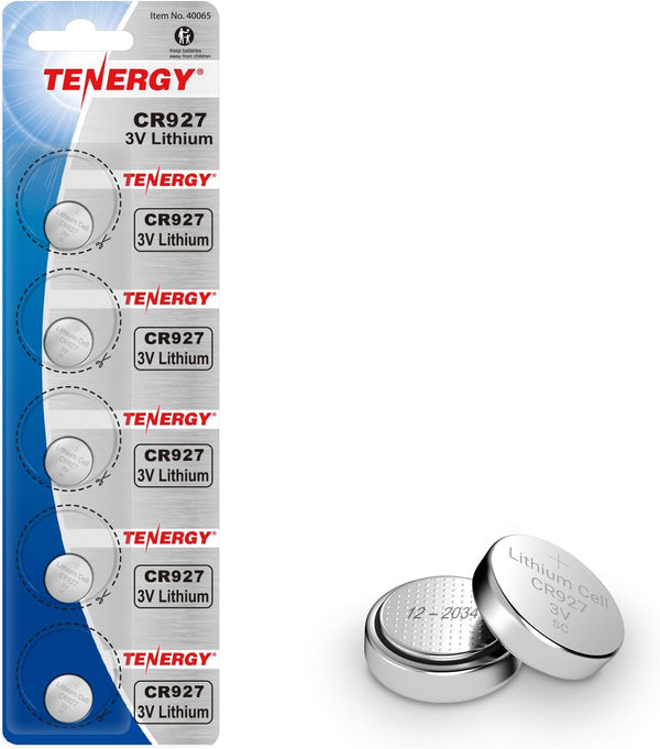 Tenergy CR927 3V Lithium Button Cell Battery for Watches, Temperature Sensors, Smart Water Bottles, Remote Controllers