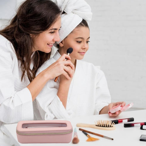 Clear Mini Makeup Bag, Small TSA Approved Travel Brush Bag, Portable Waterproof Cosmetic Organizer Bag for Women (Slim