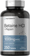 Horbaach Betaine HCl with Pepsin: 1000mg, 250 Tablets, Hydrochloride Supplement with Ginger Root, Non-GMO, Gluten-Free