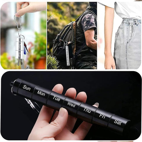 Tvoip 7 Portable Pill Case Keychain Waterproof Days Pill Holder Travel Pill Container Portable Medicine Keychain Daily