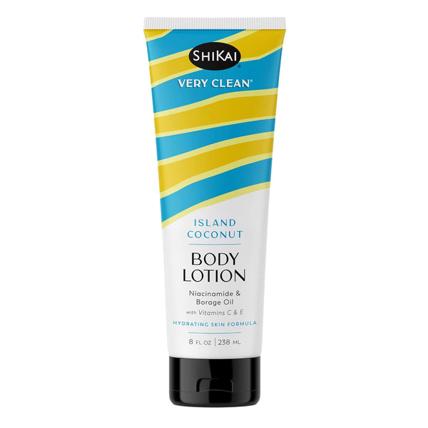 ShiKai Very Clean Body Lotion (Island Coconut, 8 oz) | Hydrating Moisturizer for Dry Skin with Niacinamide, Borage Oil,