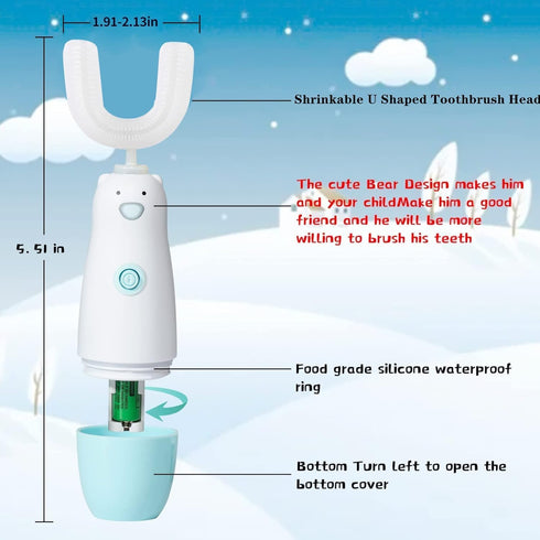 Kids Electric Toothbrush, 6 Cleaning Models Toddler Waterproof Battery Powered Sonic U-Shaped Toothbrush