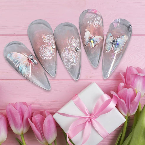 5D Aurora Butterfly Nail Stickers for Women, Cartoon Butterfly Nail Art Decals for Nail Designs