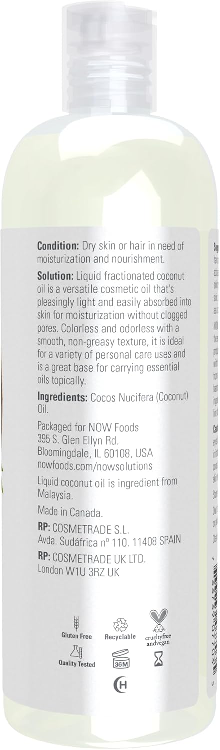 NOW Foods Solutions Liquid Coconut Oil, Light and Nourishing, 16-Ounce