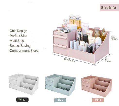 Simbuy Makeup Organizer for Vanity— Bathroom Countertop Cosmetics Organizer with Drawers for Lipstick, Brushes, Lotions, Eyeshadow, Nail Polish and Jewelry (Pink)