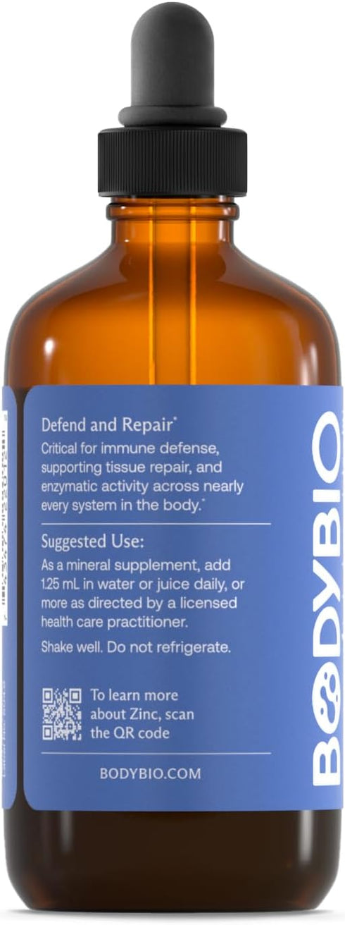 BodyBio Ionic Liquid Zinc Drops 2 oz | Immune Health & Cell Repair | Concentrated Liquid Zinc Supplement