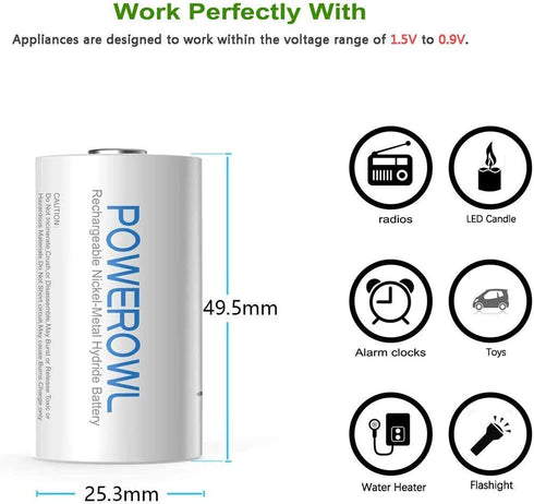 POWEROWL Rechargeable C Batteries, 5000mah Low Self Discharge NiMH C-Cell Battery (4 Pack)