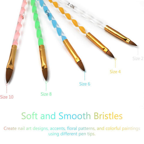 Nail Art Clean Up Brushes, 5 Pcs Painting Brushes for Nails with Flat/Oval/Fine Angled Gel Nail Brushes for Cleaning