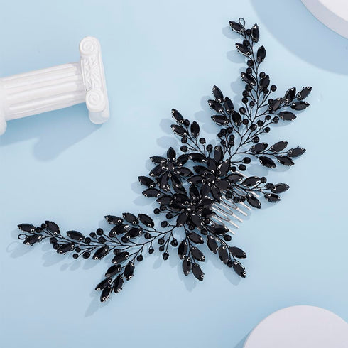 Kercisbeauty Statement Black Rhinestones Beads Big Hair Comb, Vintage Handmade Hair Accessories for Women